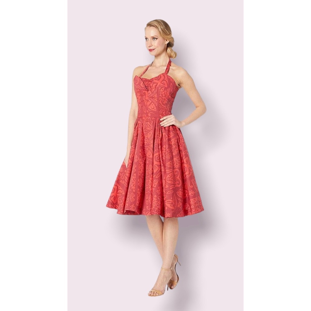 NWT Shaheen x Unique Vintage Tiki Print Swing Dress - Size L - VLV Pinup Midi